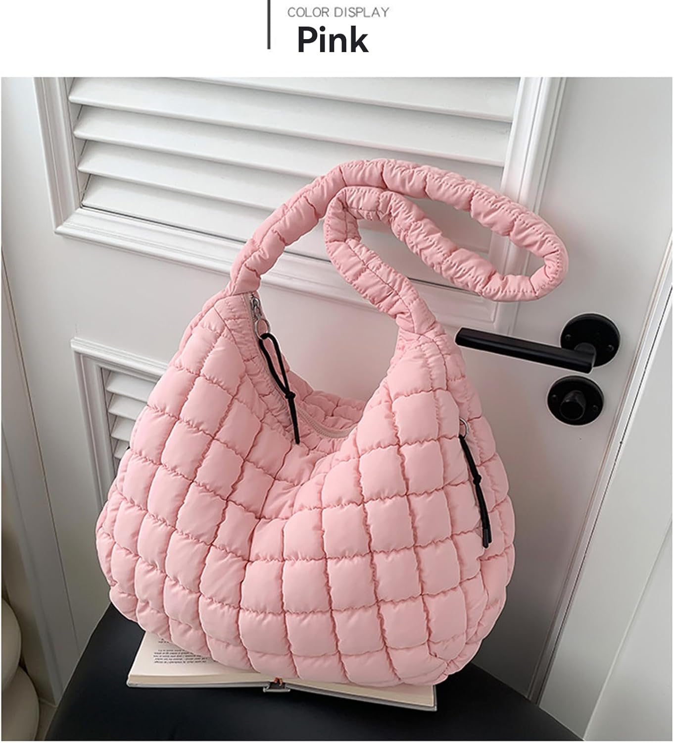 Quilted Puffer Tote Bag for Women, Soft Lightweight Shoulder Bag with Multiple Zippered Pockets, Trendy Crossbody Hobo Bag