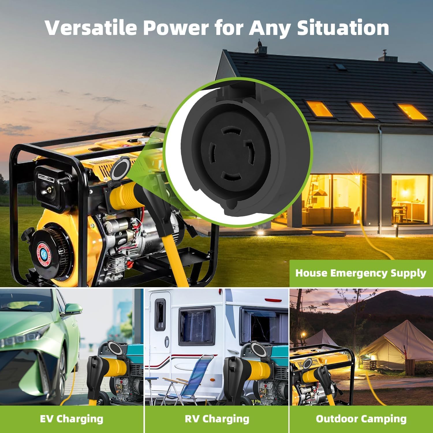 30 Amp to 50 Amp RV Generator Adapter, NEMA L14-30P Twist Lock Male to 14-50R Female, 4 Prong 30A to 50A Power Adapter Cord for RV, Level 2 EV Charger (etc. Tesla), Generator, Trailer, Camper, House