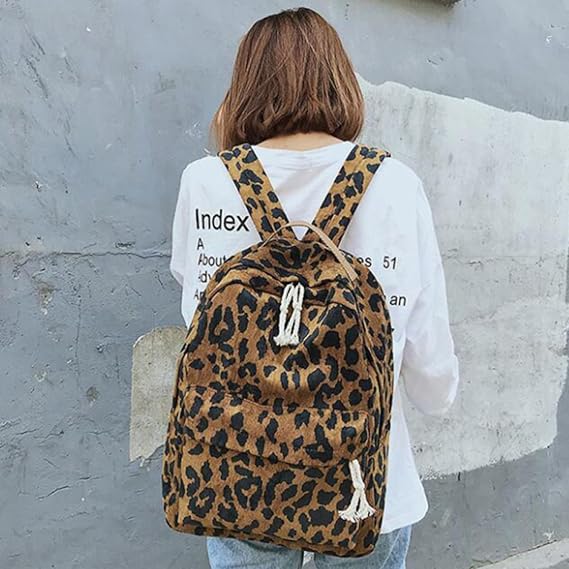 Toyvian Backpack Wide Shoulder Straps Leopard Print Large Capacity for Students with Comfortable Wearing and Small Front Pocket, for School and Outdoor Use
