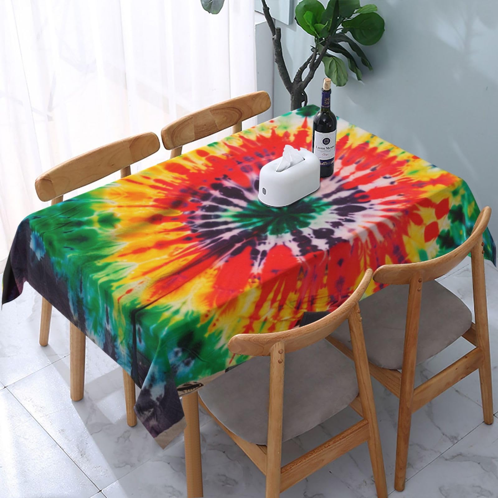 WPKJU Tie Dye Hippies Printed Tablecloth Water Resistant Table Cover Washable Rectangle Table Cloth for Tables 54x72 in
