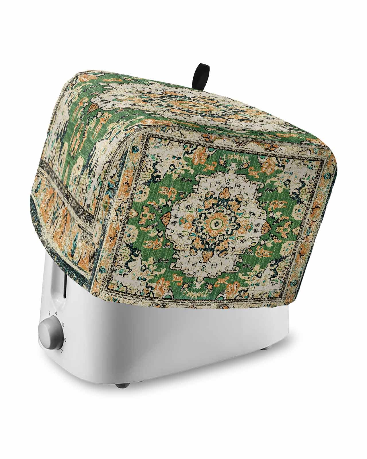 Green Boho Toaster Cover 4 Slice, Farmhouse Tribal Vintage Tribal Texture Dustproof Bread Machine Oven Cover with Storage Pockets, Fits Most Kitchen Toasters Protector
