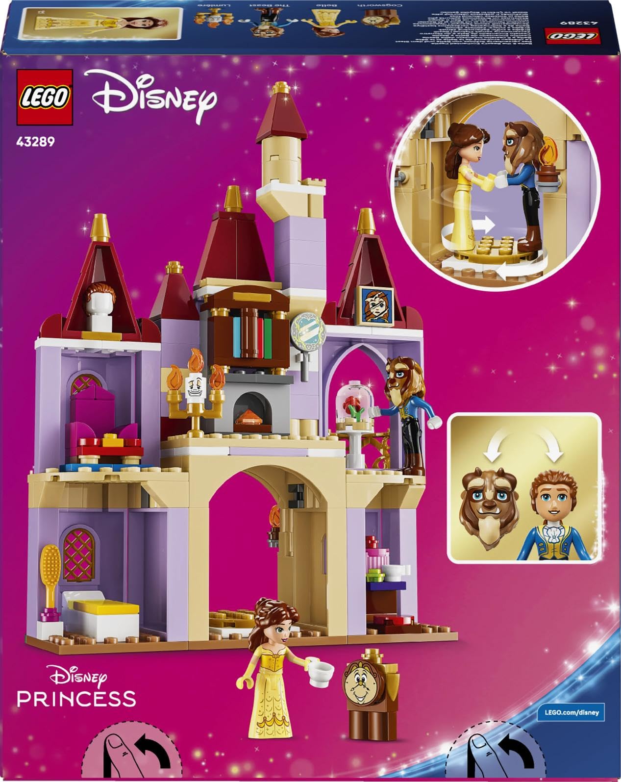 LEGO | Disney Princess Belle e il Castello Incantato della Bestia - Giocattolo con 2 Mini Bamboline e Figura di Lumière - Regalo per Bambine da 5 Anni in su e per Fan della Bella e la Bestia - 43289