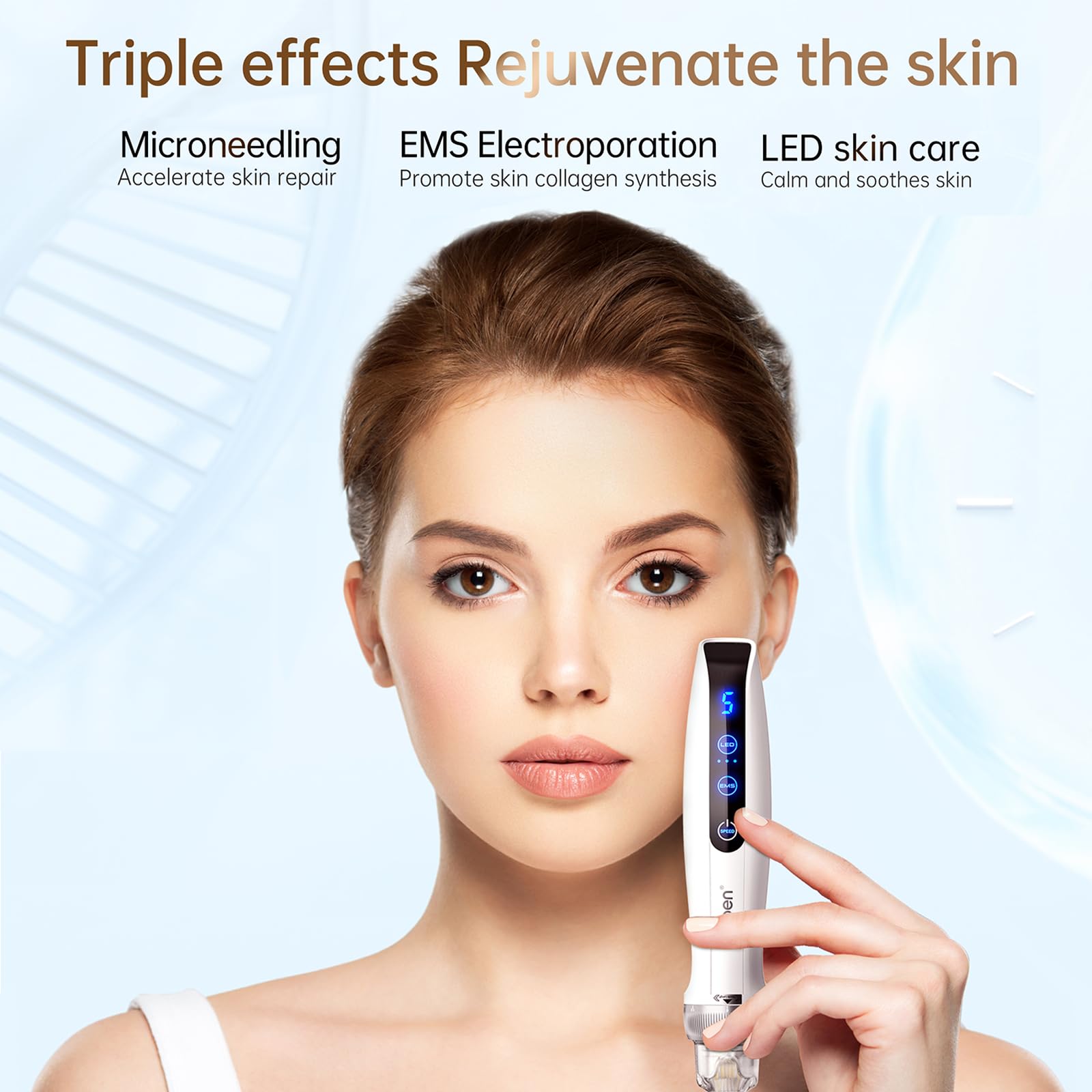 Microneedling Bio Pen Q2 Profesional, Herramienta de Belleza Todo en Uno con Microagujas, EMS y Terapia LED, Microneedle Eléctrico Inalámbrico con Pantalla Táctil, Incluye 5 Puntas de Repuesto
