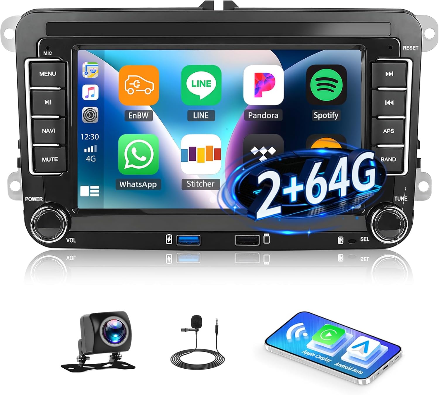 AMprime Android 15 Car Radio Stereo main unit with accessories