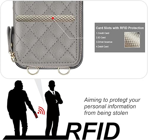 Miniatura 3 de Bocasal Funda tipo cartera cruzada para iPhone 13, con bloqueo RFID, de piel sintética, con cremallera, funda tipo cartera con función atril y