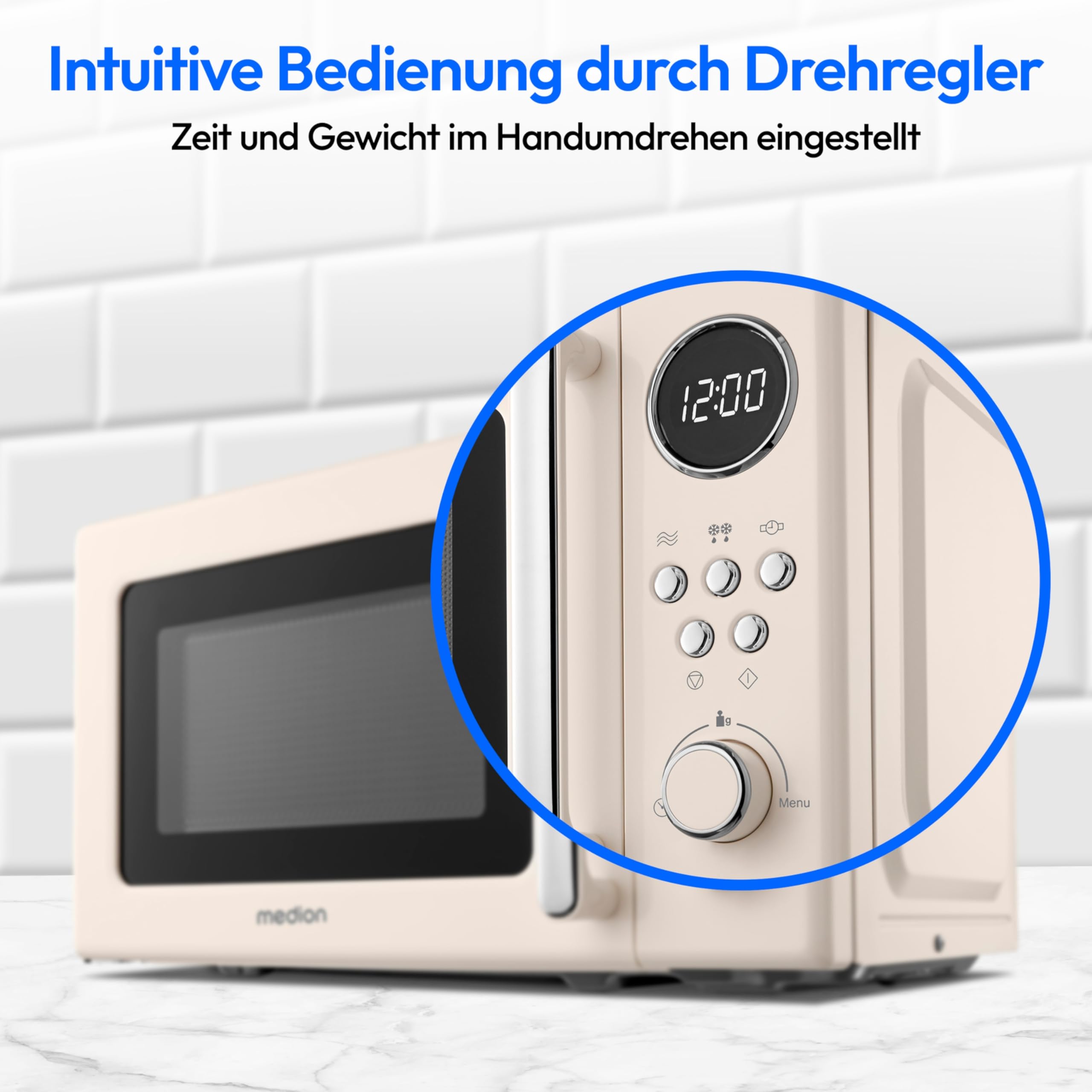 MEDION Retro Mikrowelle 20 Liter 800 Watt 5 Stufen 8 Automatikprogramme beige