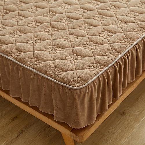 Miniatura 8 de Cómodas sábanas, protector de colchón grueso y cálido de terciopelo cristalino, color liso, para dormitorio, habitación de huéspedes, con volantes,