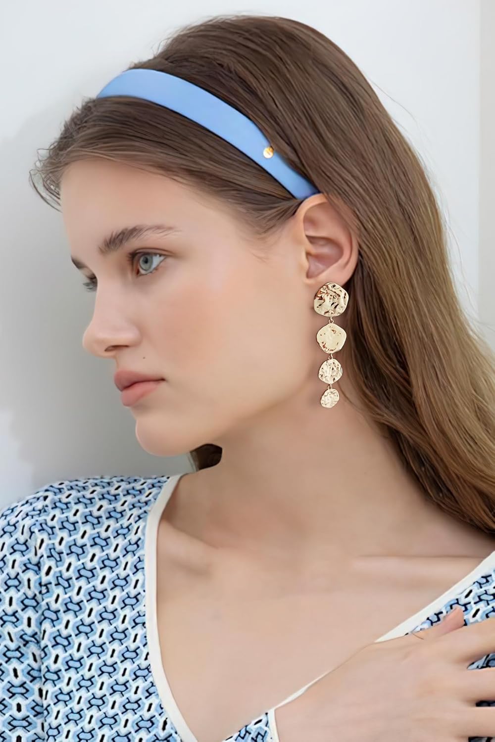 Gold Earrings For Women With Four Hammered Circle Round Gold Leaf Earring Worn Gold Dangle Drop Earrings Statement Earrings Fashion Jewelry - Image 3