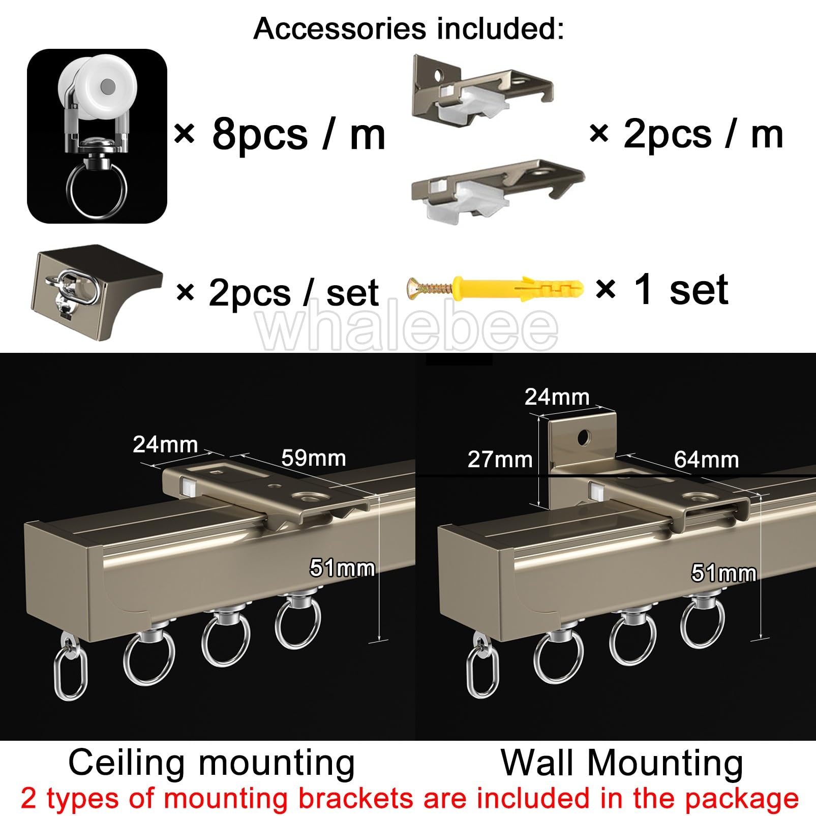 Aluminiowy system prowadnic przesuwnych 1-szynowy z cichymi rolkami regulowany 1-6 m do wewnątrz / na zewnątrz sufit / ścienny odporny na ścieranie, idealny do ciężkich drzwi.