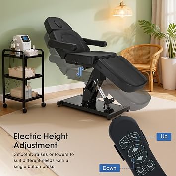 BarberPub 3 Motor Fully Electric Beauty Bed with Remote Control, Adjustable Multi-Functional Massage Table, Heavy Duty Salon Tattoo Bed, Lash Bed for Spa, Facial, Waxing 2782 (Black)