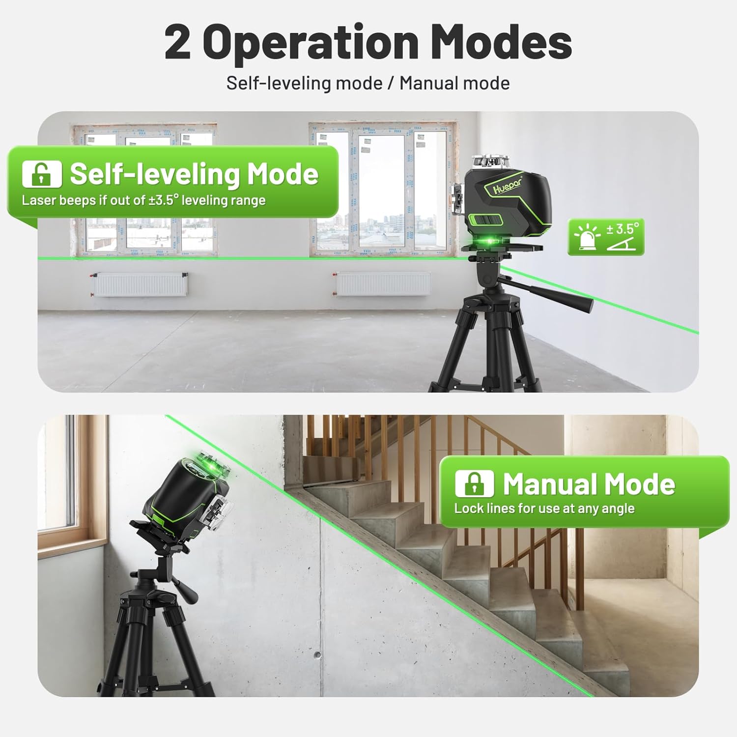 Huepar Laser Level 360 Self Leveling, 4x360° Green 4D Cross Line Laser with Receiver&LCD Screen, Bluetooth Outdoor Pulse Mode 16 Lines Laser Tool Kit for Construction, Remote Control Included -S04-5RG