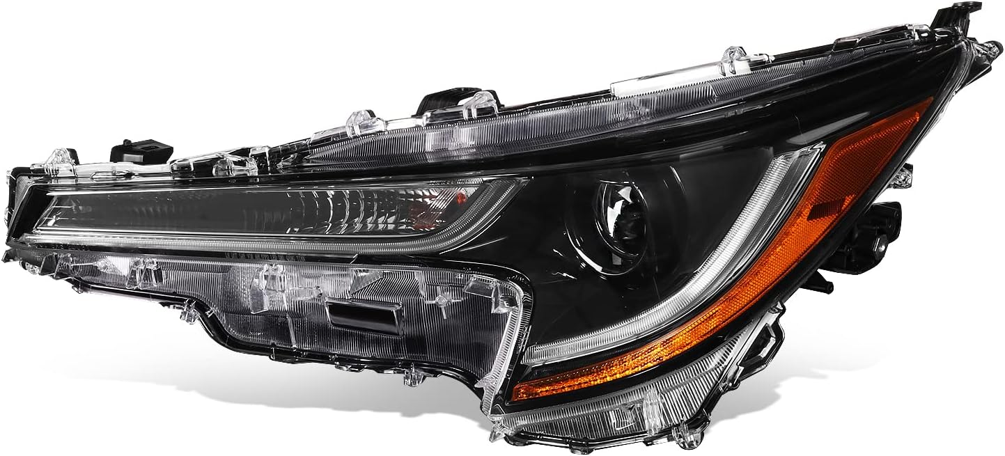 Auto Dynasty LED Projector Headlight Lamp Compatible with Toyota Corolla Sedan Base/L/LE 2020-2024, Driver Left Side, Black Housing Amber Corner