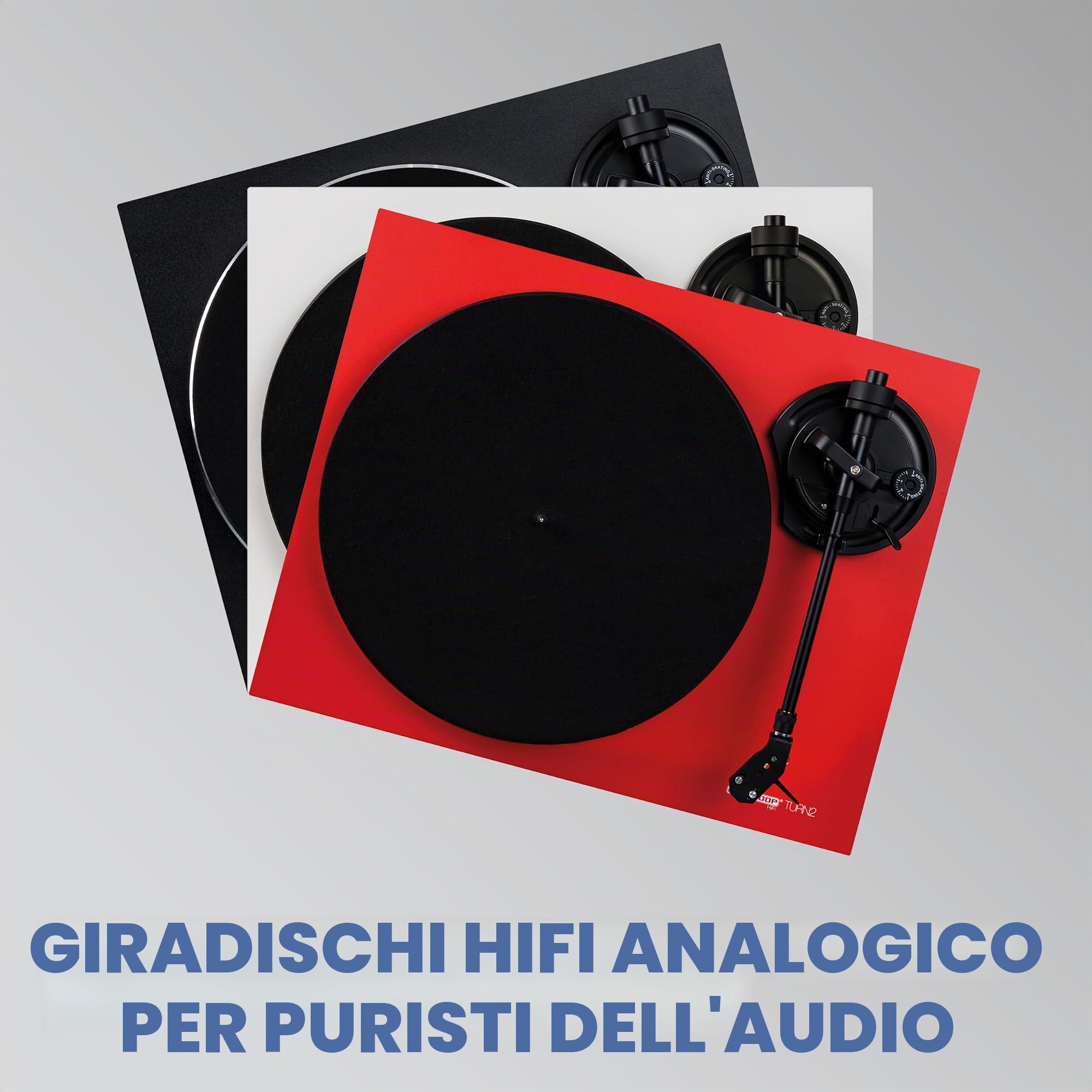 Reloop Turn 2 red - giradischi HiFi analogici a cinghia (33/45 RPM) con braccio di tono dritto, sistema di pickup Ortofon OM10, giradischi in alluminio pressofuso con bordo cromato, rosso
