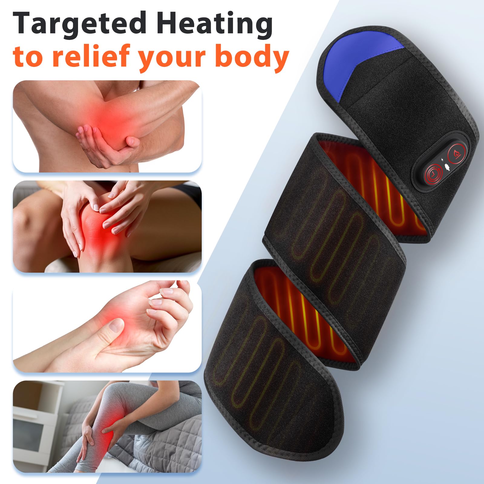 Masajeador de mano con almohadilla térmica – Luz roja, masajeador de mano inalámbrico con batería de 5000 mAh, masajeador de mano con 3 niveles de calor y 3 temporizadores, masajeador eléctrico de
