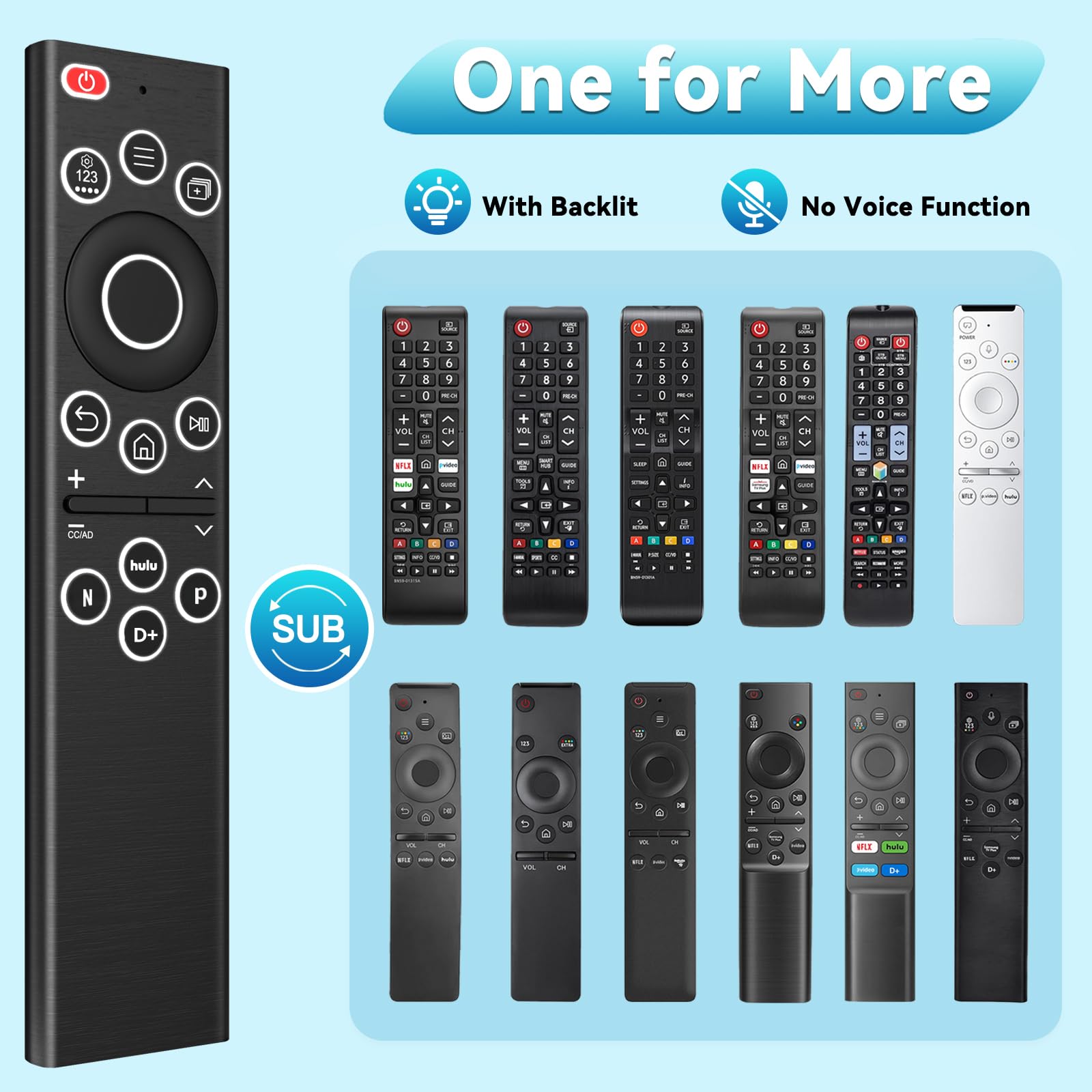 Mando a distancia universal retroiluminado de repuesto para Samsung Smart TV con 4 botones de acceso directo, control remoto retroiluminado BN59 para todos los televisores inteligentes Samsung Smart