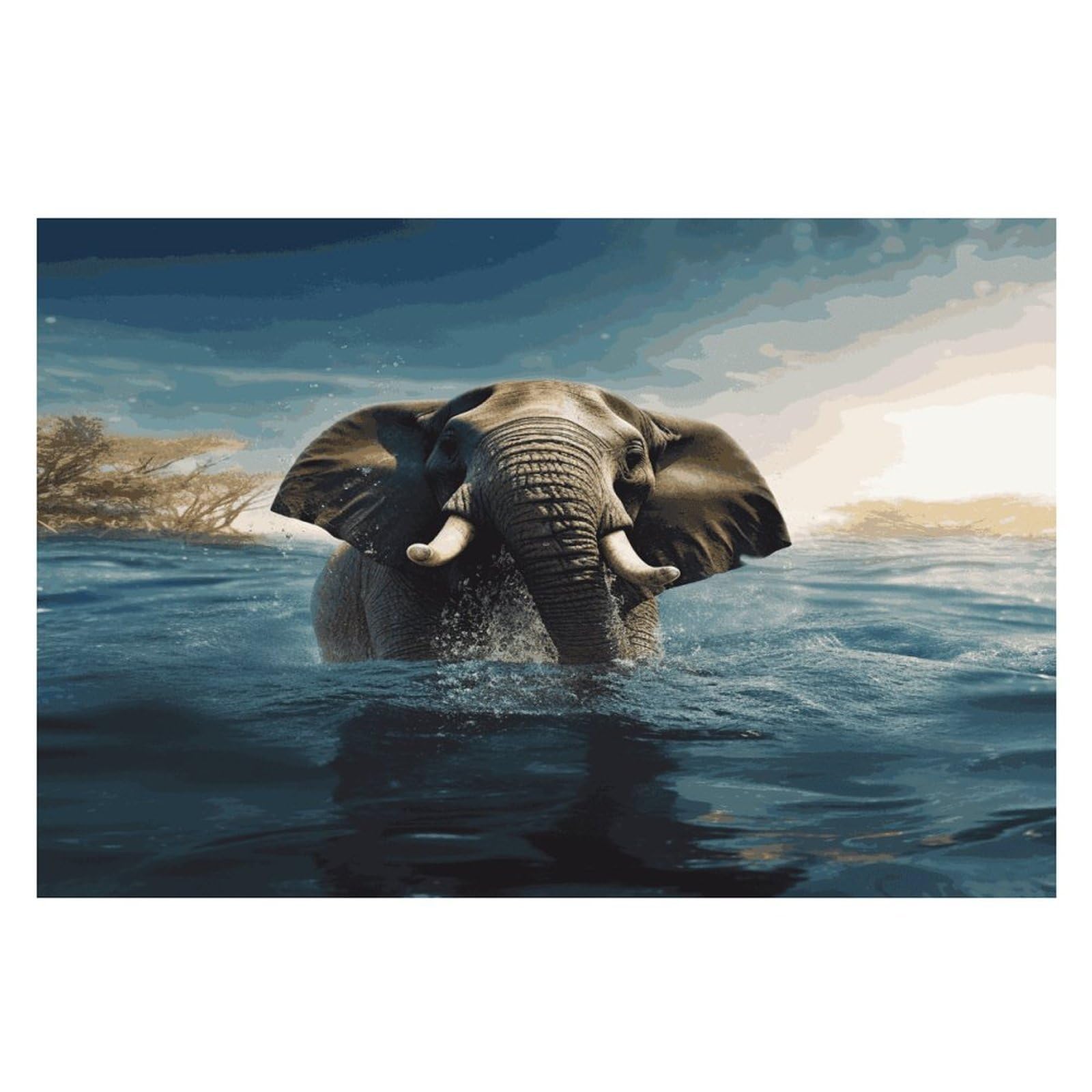 Swimming African Elephant Placemats Wipeable Heat Resistant Table Mats Washable Flax Place Mats Elegant Cloth Non-Slip Placemat for Kitchen Dinning Party Table Decor 12 * 18 in