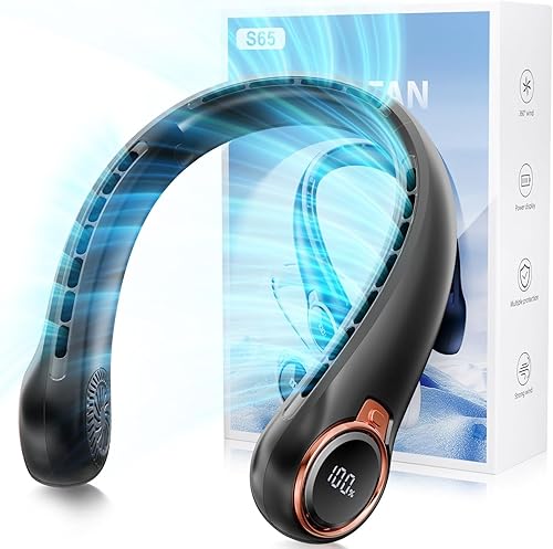 Ventilador de cuello portátil con USB de 6000 mAh, batería recargable, pantalla LED de ventilador de cuello ultraligero sin aspas, ventilador