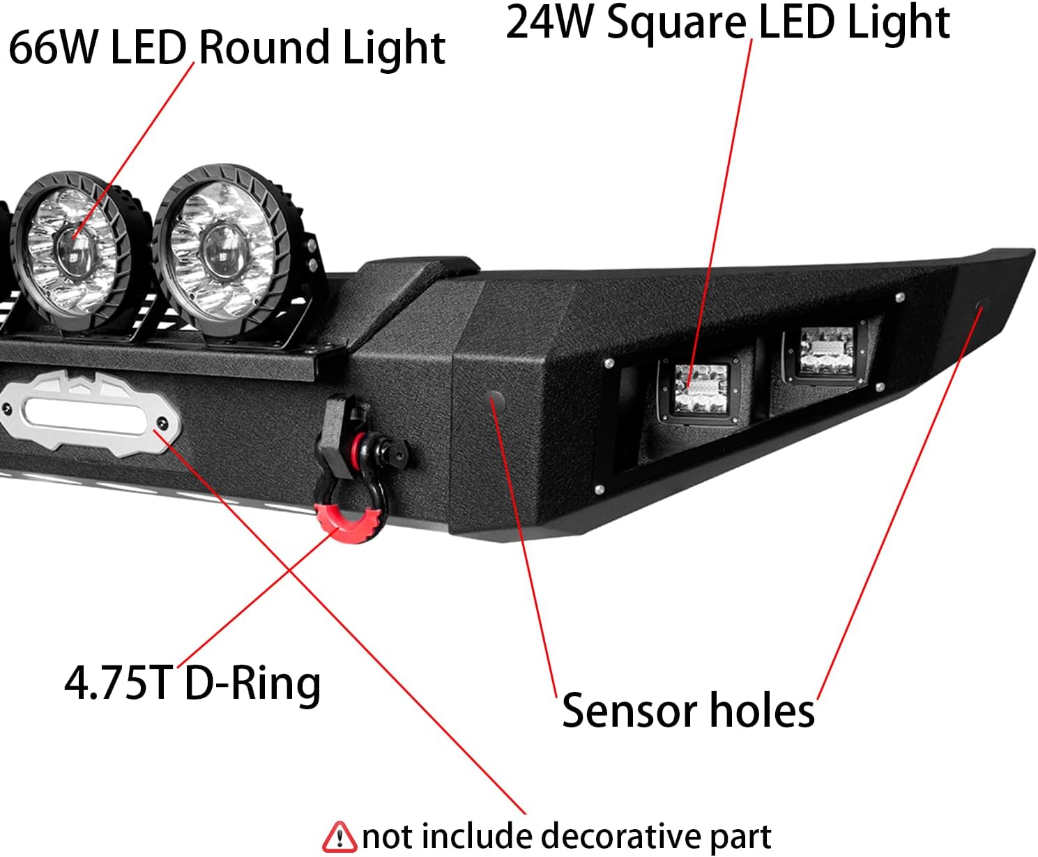 For 2014-2021 Toyota Tundra Steel Front and Rear Bumper With Winch Plate&Lights Black Texture