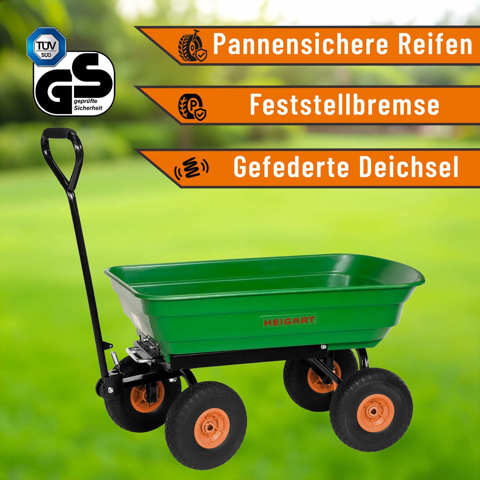 TÜV/GS Gartenwagen EXPERT Pannensicher mit Kippfunktion 250 kg Bollerwagen Transportwagen