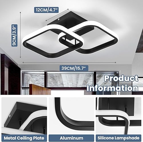 Miniatura 2 de ADISUN Lámpara LED moderna de techo empotrada para dormitorio, cocina, loft, pasillo, balcón, escalera, entrada, cuadrado, 22 W, blanco frío, 110 V