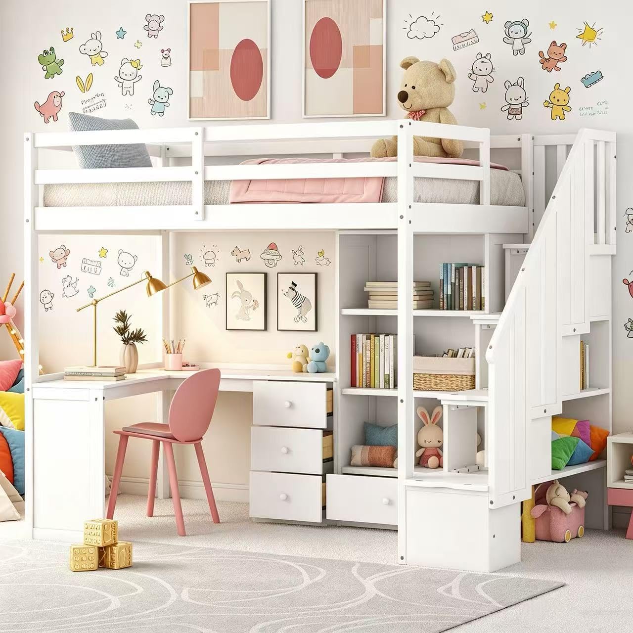 Amazon.com: Harper & Bright Designs Solid Wood Loft Bed with L