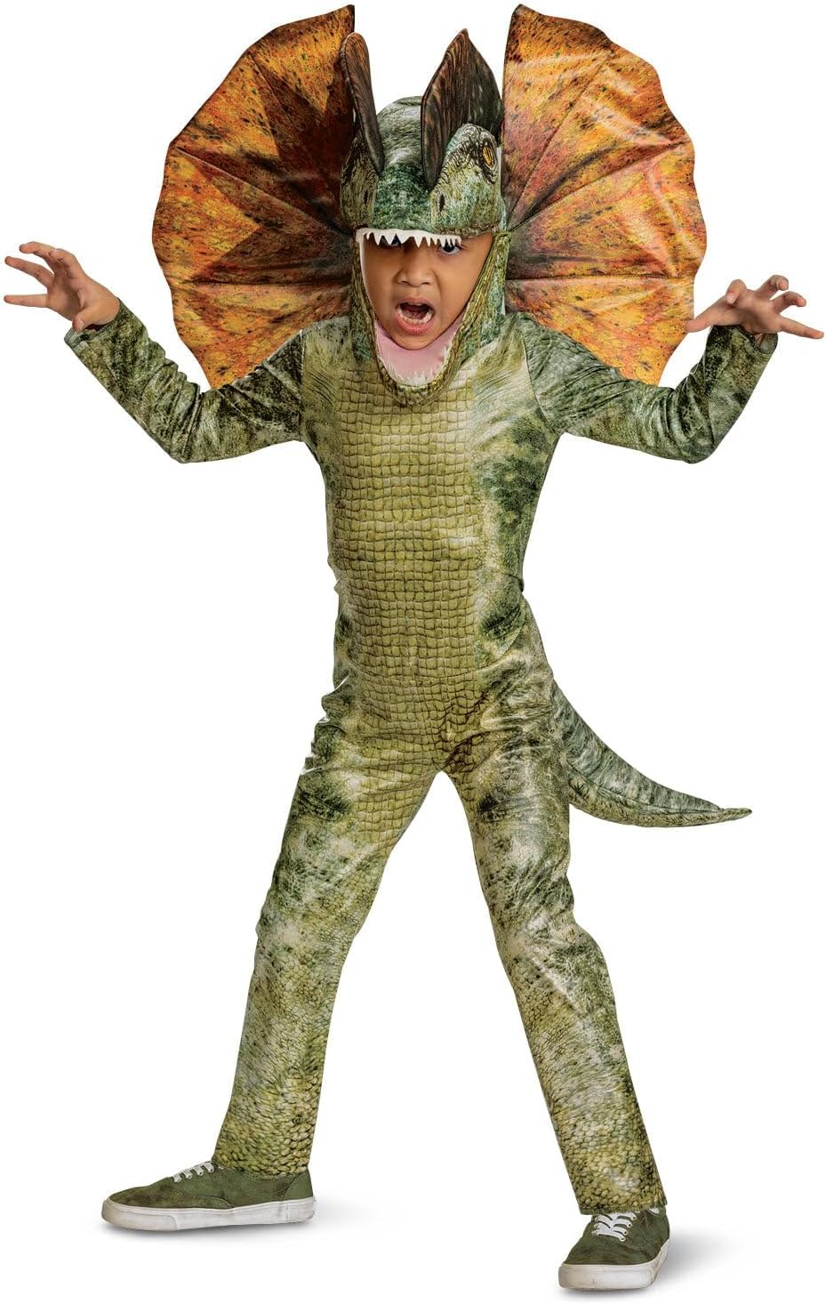 Dilophosaurus Costume for Kids, Official Jurassic World Jumpsuit and Headpiece