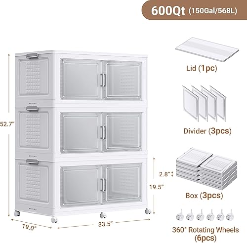 Miniatura 2 de BROVIEW 600Qt Stackable Storage Bins with Lid & Wheels, 3Pack Extra Large Plastic Containers with Compartments Closet Organizers and Storage Cabinet