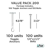 Vista 2 de SFOR - Anclajes para paneles de yeso resistentes de 1/4 pulgadas con pernos autorroscantes Phillips (paquete de 200) - 100 anclajes + 100 pernos