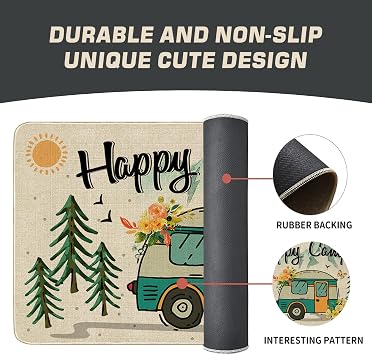 Camping Door Mat,Camping RV Entranc Decorative Welcome Doormat,Happy Camper Decoration Door Mat for Indoor/Outdoor Kitchen Rugs 17x30 inch