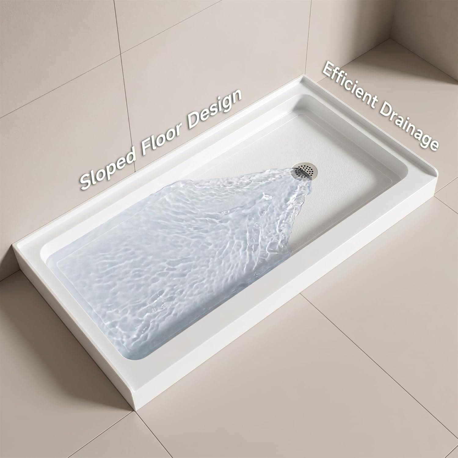 60x30 Inch White Acrylic Shower Base, Right Drain, Non-Slip Textured Surface, Single-Threshold Design for 3-Wall Alcove Installation, Fiberglass Reinforced, 5 1/2" H, Easy to Clean