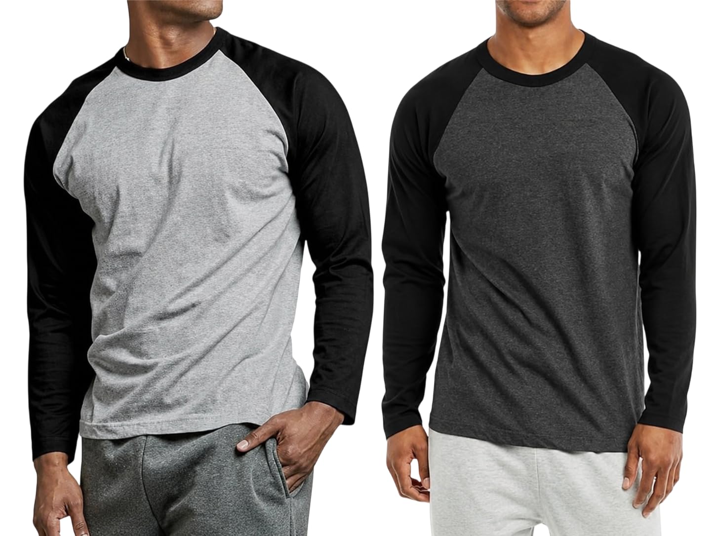 r cube Men's Full Sleeve Raglan T-Shirt Combo Pack of 2, Cotton Blend Round Neck Regular Fit Casual Wear, Light Grey & Charcoal, Black Sleeves-picture-28