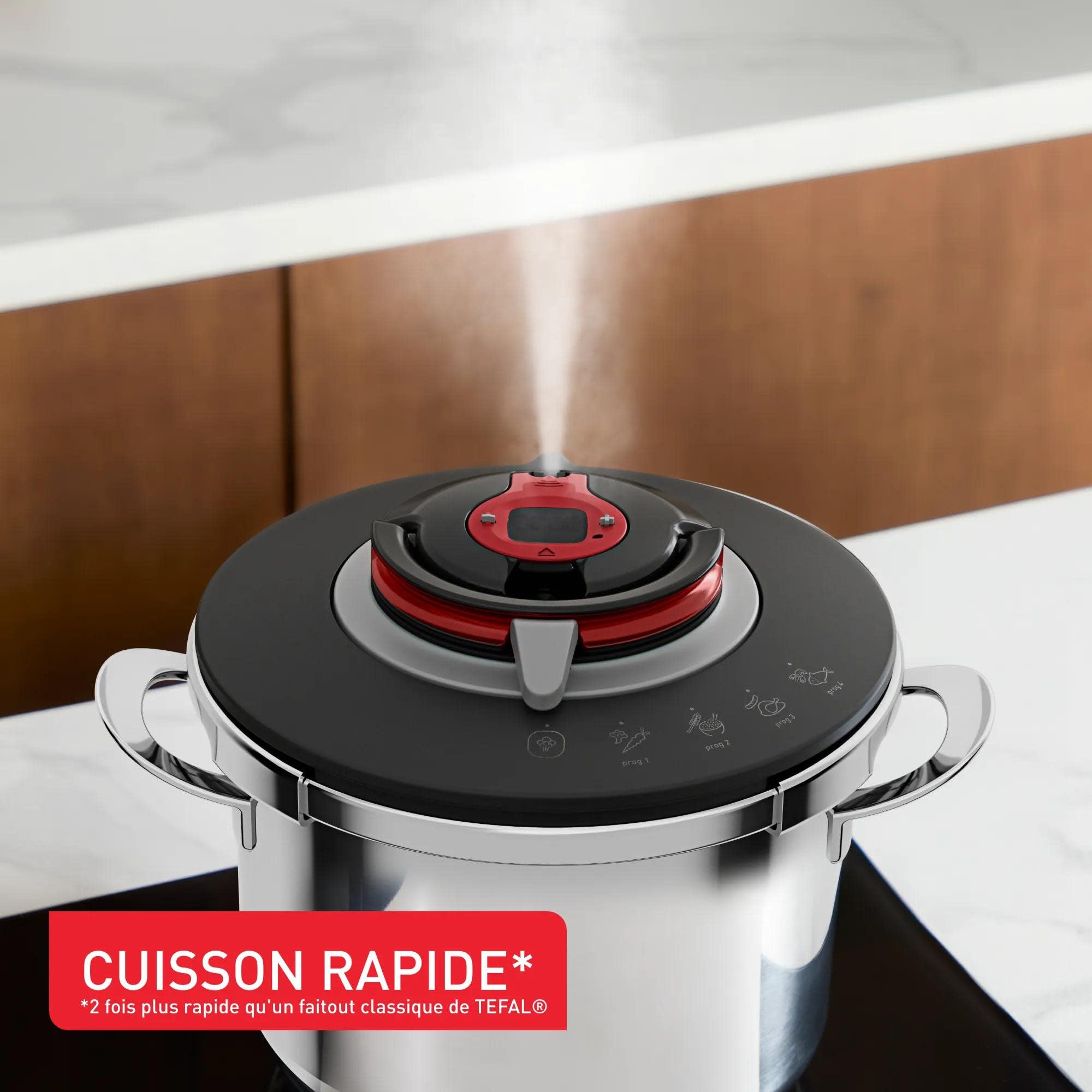 SEB Clipso + Chef Expert 8 L, Cocotte-minute avec 4 programmes, 6 à 8 personnes, Cuisson rapide, Compatibilité four, P4571400, Acier Inoxydable