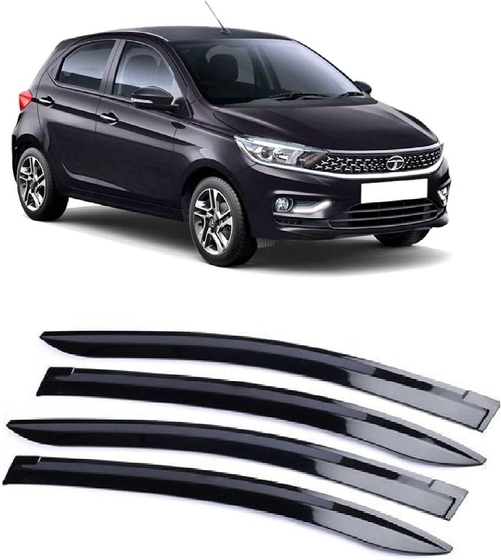 Empica Plastic Car Window Door Visor Rain Guard Side Wind Deflector Compatible with Tata Tiago (Set of 4)