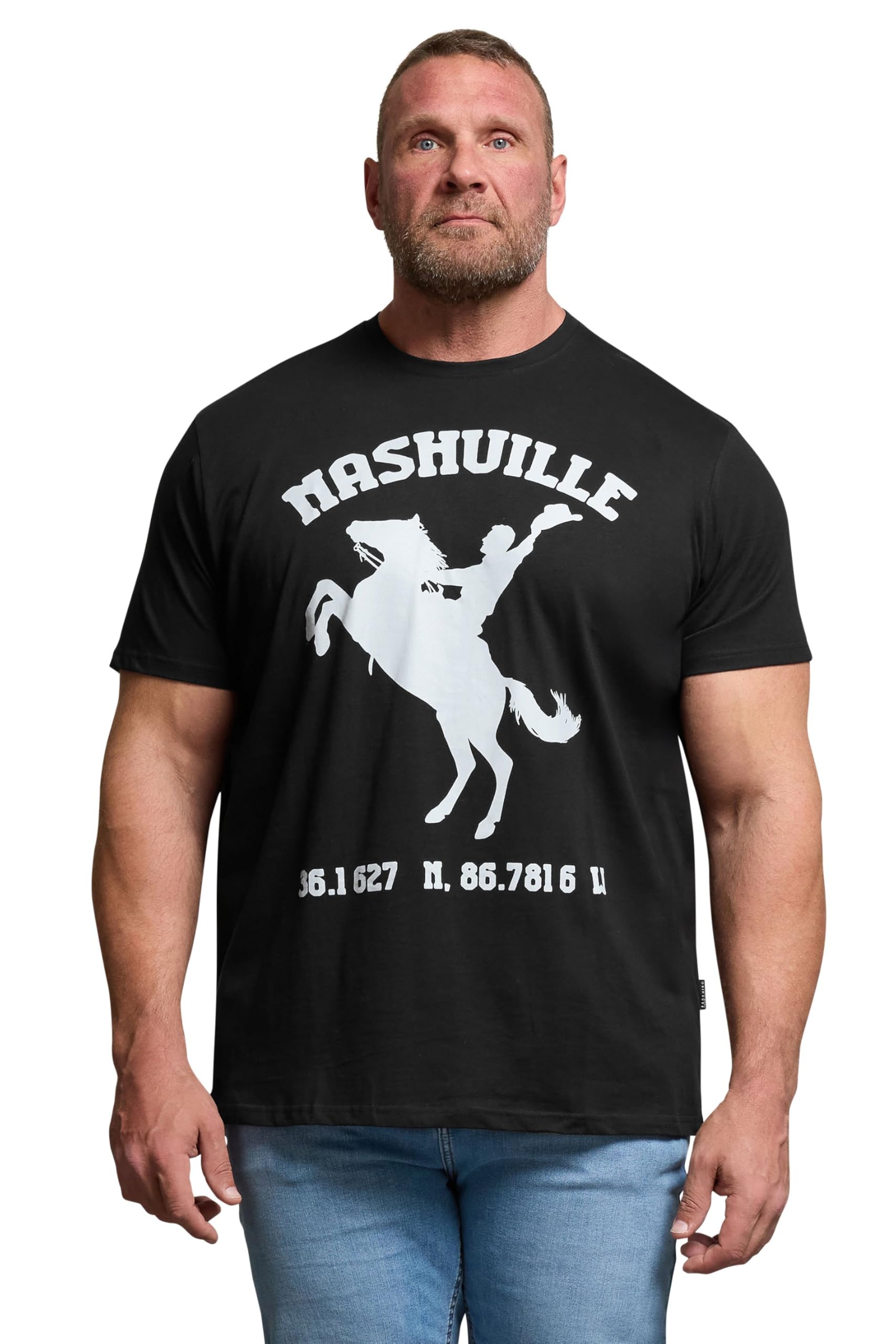 Badrhino Men's Black Big & Tall 'Nashville' Graphic T-Shirt - Plus Size Curve