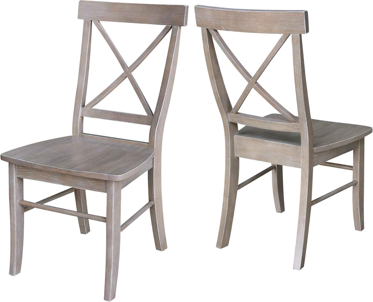 International Concepts Set of Two X-Back Solid Wood Seats Dining Chairs, Washed Gray Taupe Washed Gray Taupe Chairs