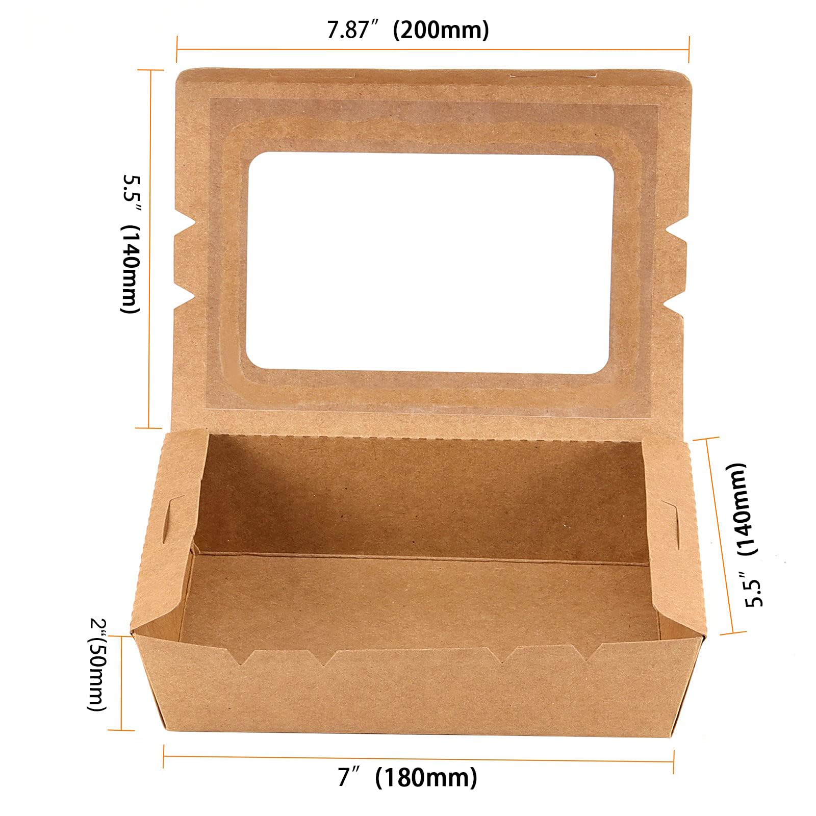 CCHUEHKAK 60 Stück Kraftpapier Lunchbox 40oz/1182ml, Braune Lebensmittelboxen aus Kraftpapier, 20 x14x 5cm Kraft Paper Boxes mit Durchsichtigen Fenster für Restaurants, Catering