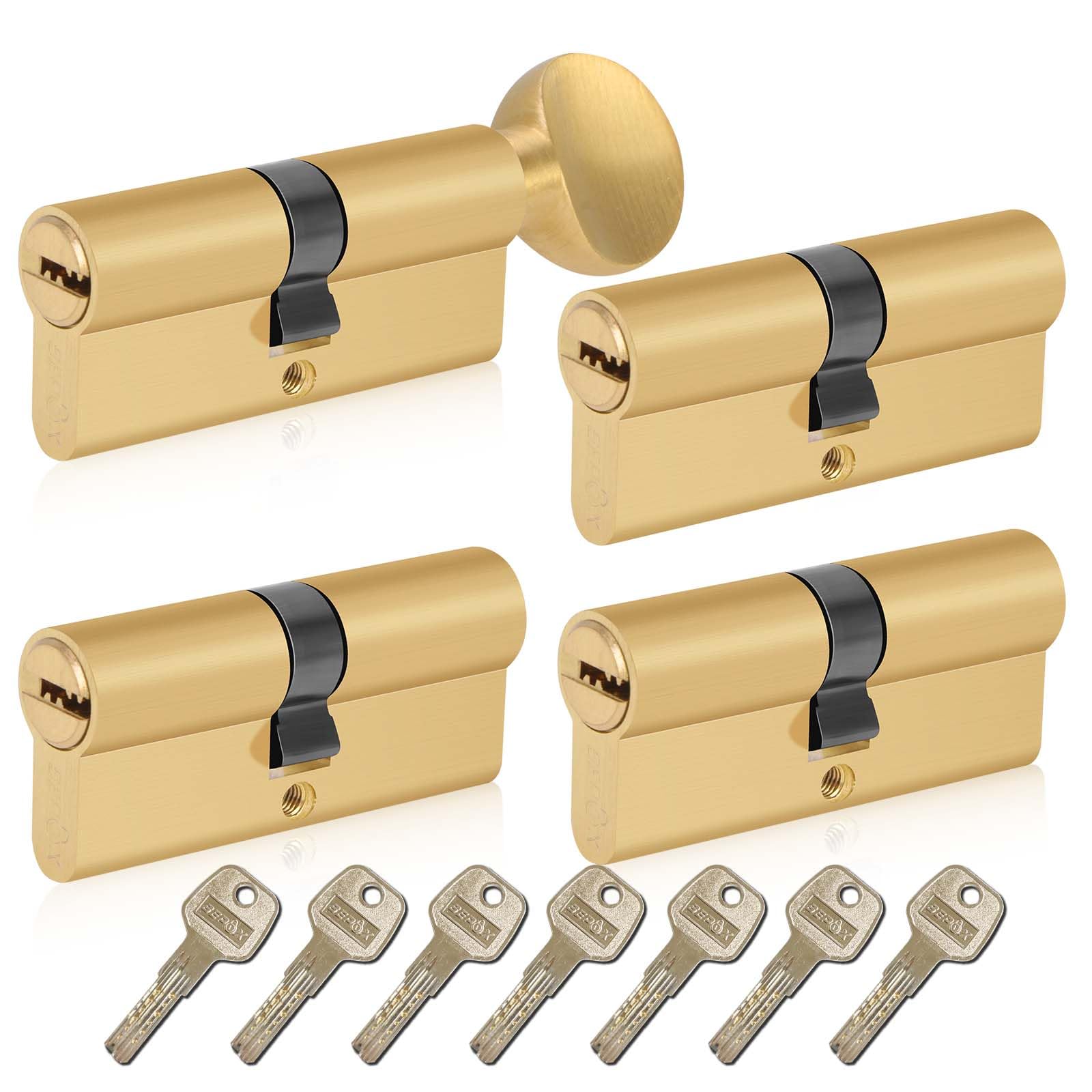 SEPOX Euro Cylinders Lock Set 3 Double + 1 Thumb-Turn Cylinders (Keyed Alike), 70mm(35/35),High Security 6 Pin, Alloy Casing Brass Cylinder Anti-Drill Anti-Pick Door Barrel for Home,Office