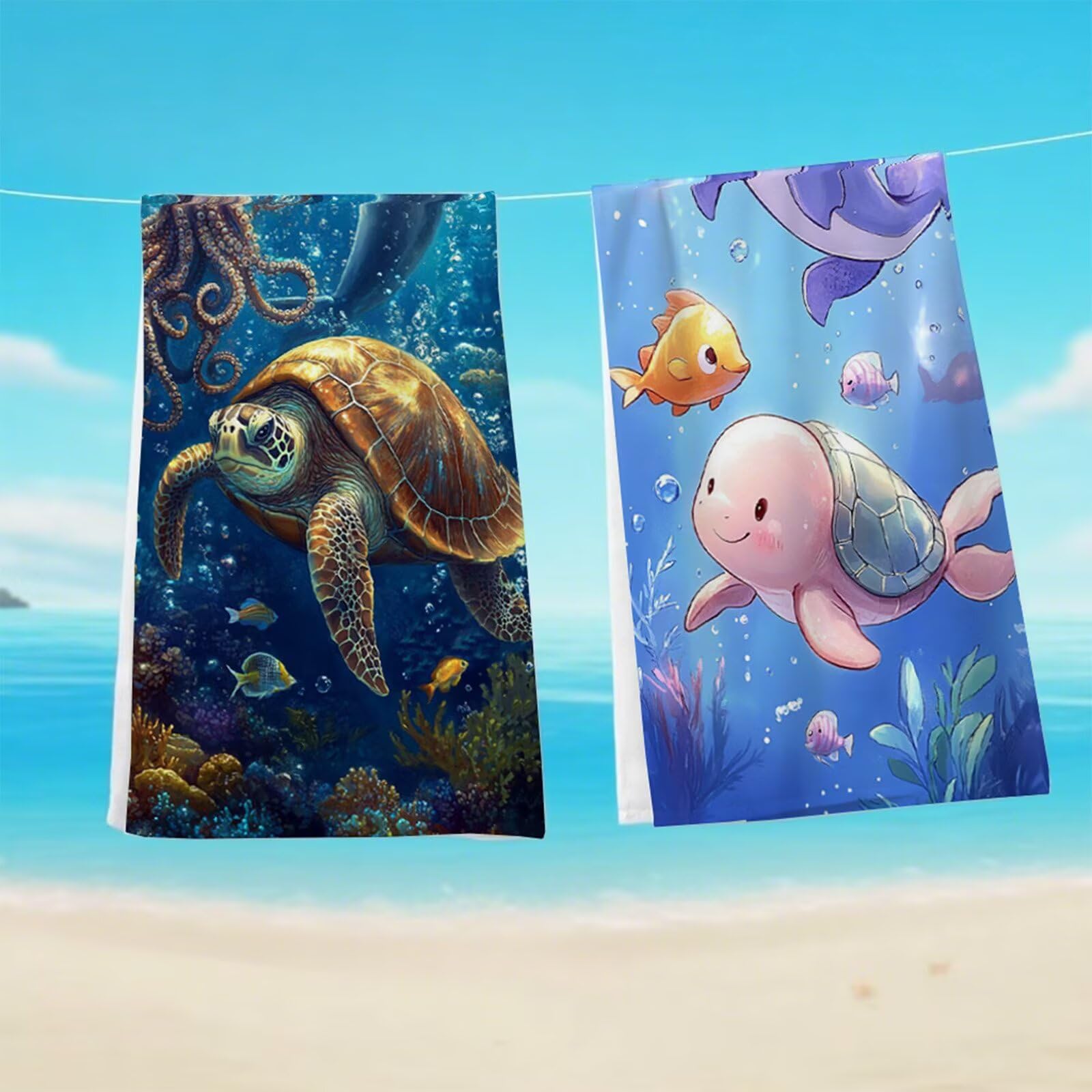 Ręcznik plażowy XXL 90 x 180 cm, ręcznik z mikrofibry Ręczniki kąpielowe odporne na piasek Lekki i szybkoschnący chłonny miękki dywan plażowy, z torbą do uprawiania sportu, w podróż, (żółw morski