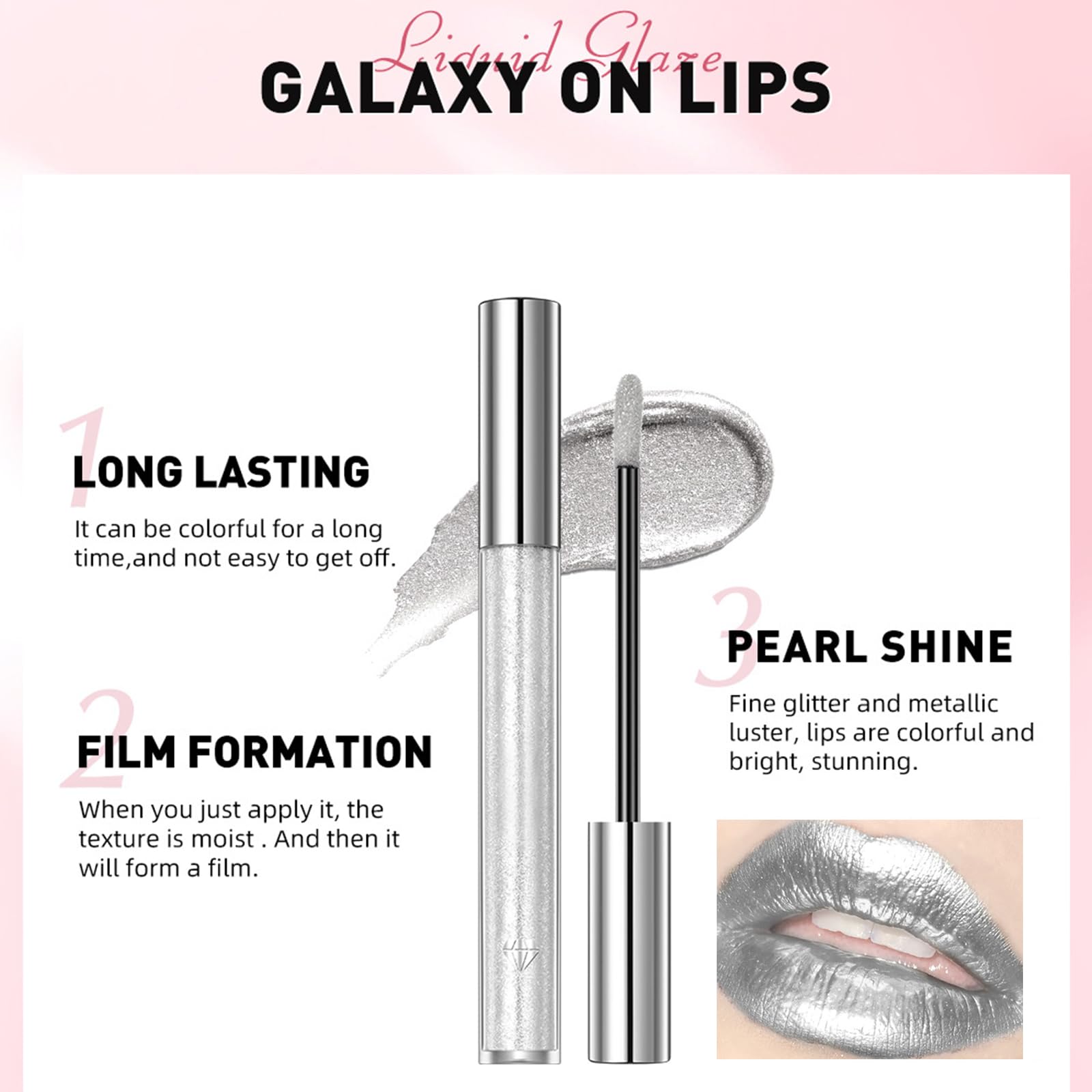 Barras de Labios Líquidas, 2.4g Barras de Labios Antiadherentes, Color de Larga Duración, Barras de Labios Brillantes, Blanco Plata, lipsticks