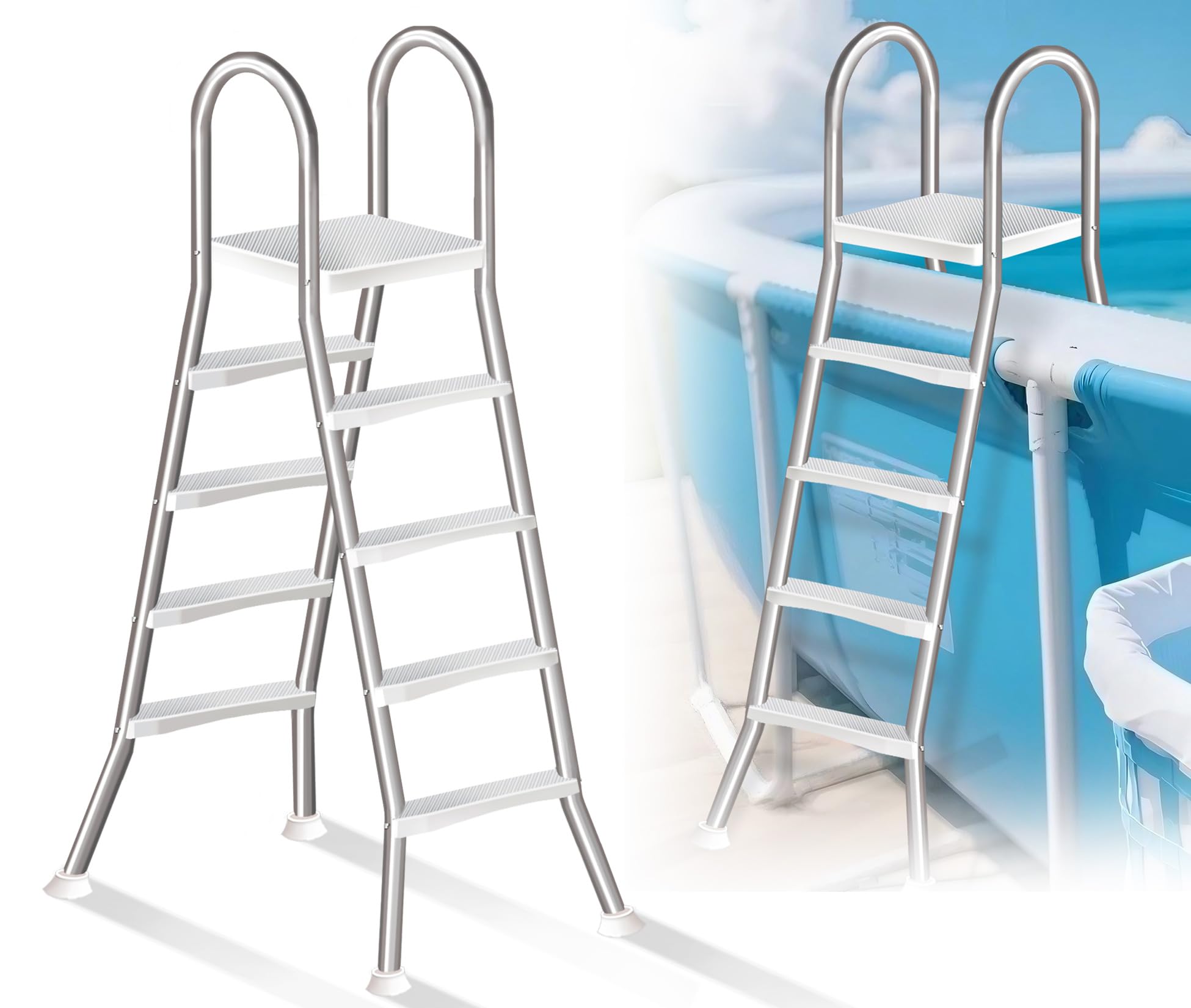 Scala per Piscina Fuori Terra con Altezza da Parete di 135 Cm, Scala a 4 Gradini Bifacciale, Struttura in Nossidabile per Uso Intensivo, Gradini Antiscivolo, Portata 250 kg,135cm