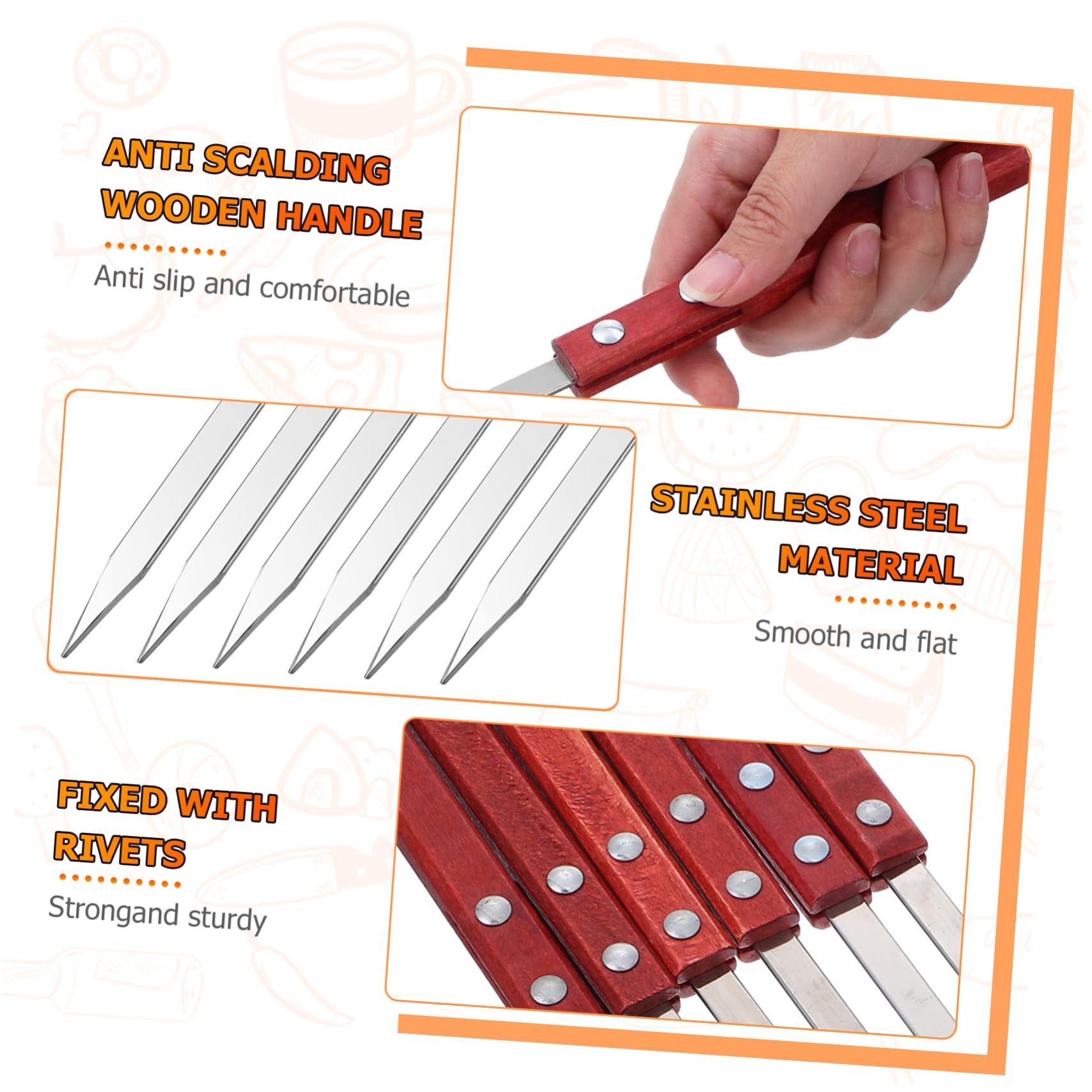 POPETPOP 3 Set Di Spiedini Per Grigliate Spiedini Piatti in Acciaio Inox Utensili Per Kebab Spiedini in Metallo Per Grigliate Spiedini Per Barbecue Uso Esterno 6 Pezzi*3