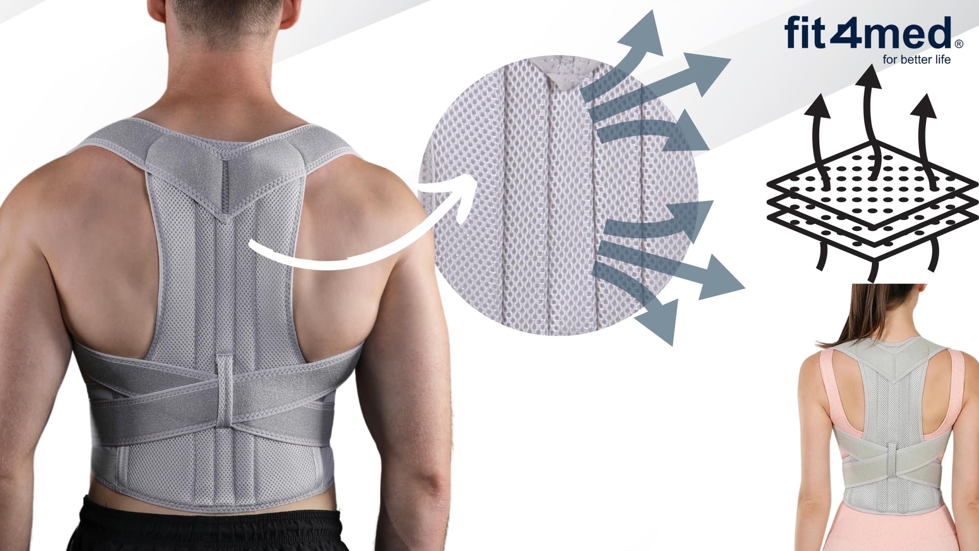 Korektor Postawy Ortopedyczny, Szary, Neopren i Nylon, XXL 90-108cm, ze Stelażem Aluminiowym, Prostotrzymacz dla Kręgosłupa