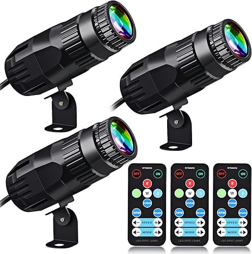 Tarpop 3 proyectores de discoteca con 3 espejos brillantes remotos Pinspot Light 15W RGBW LED Beam luz de escenario 4 en 1 iluminación de escenario