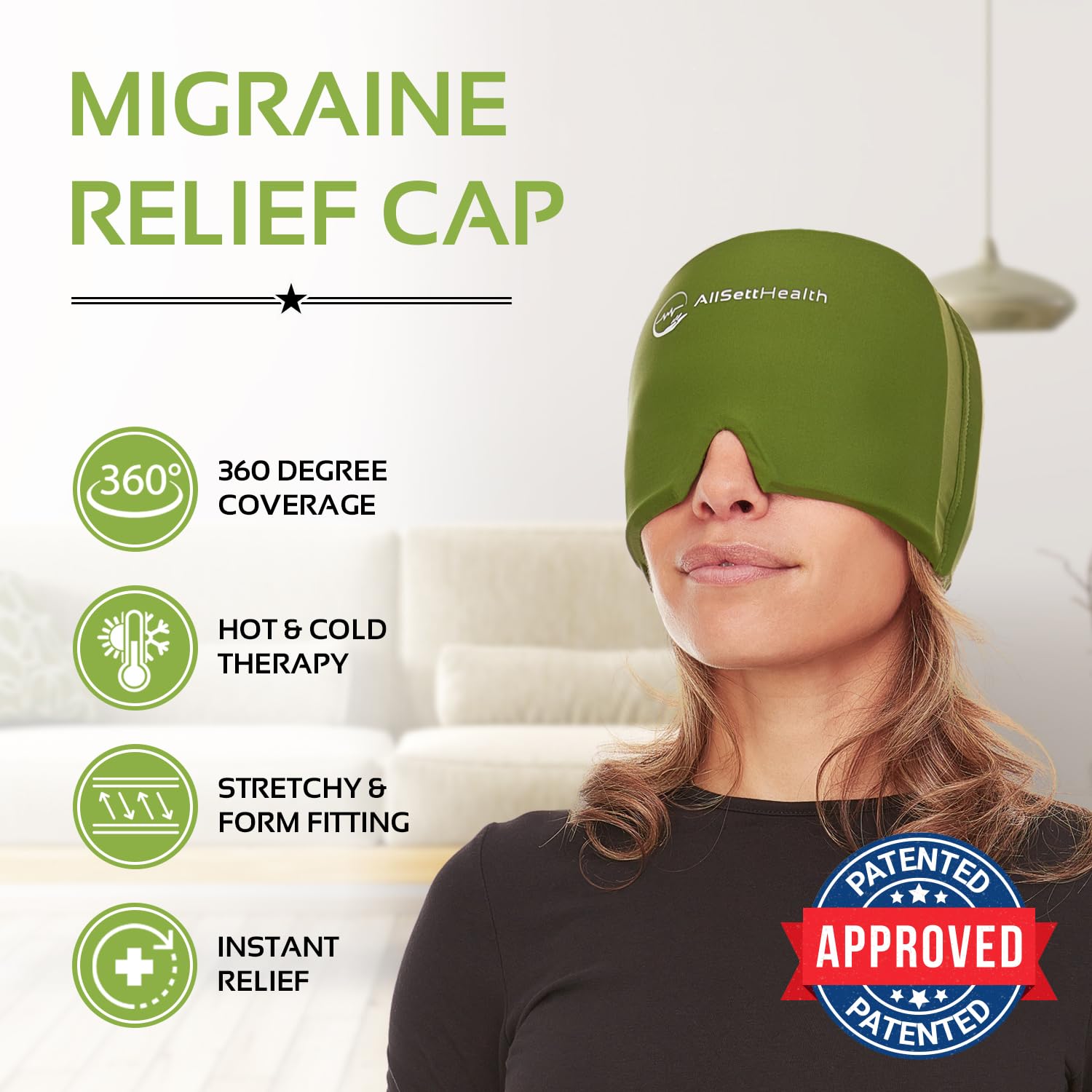 Gorro de alivio de migraña, envoltura de hielo para el dolor de cabeza y la migraña, alivio del dolor de cabeza con gel caliente/frío, paquete de hielo con máscara para el dolor de cabeza y cara y