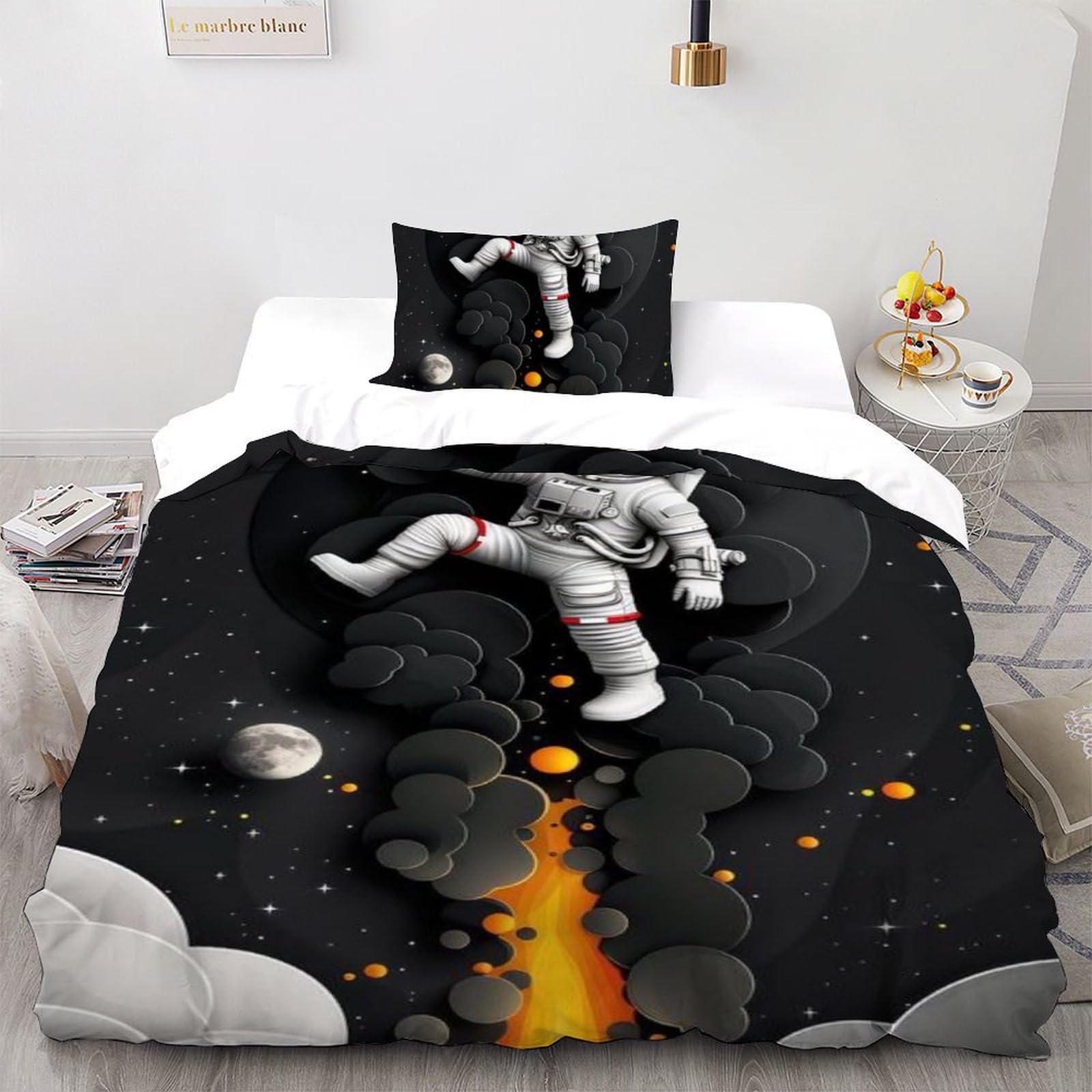 Housse de couette single astronaute 135x200cm idée cadeau anniversaire literie garçon