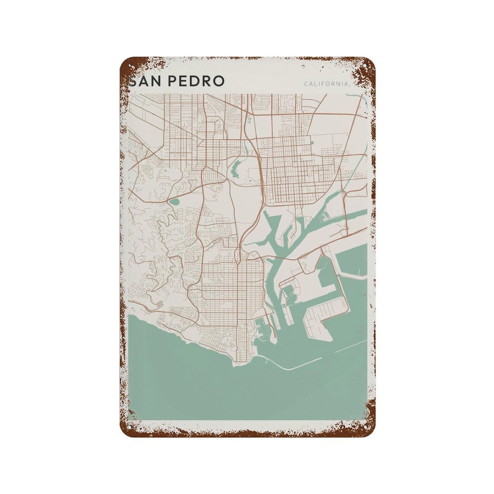 xiaoxiaoshen San Pedro Map California Travel Gift Minimalist Wall Decor Art Metal Tin Poster Modern Home Decor Art Home Bar Shop Decorations Vintage Sign 30x20cm