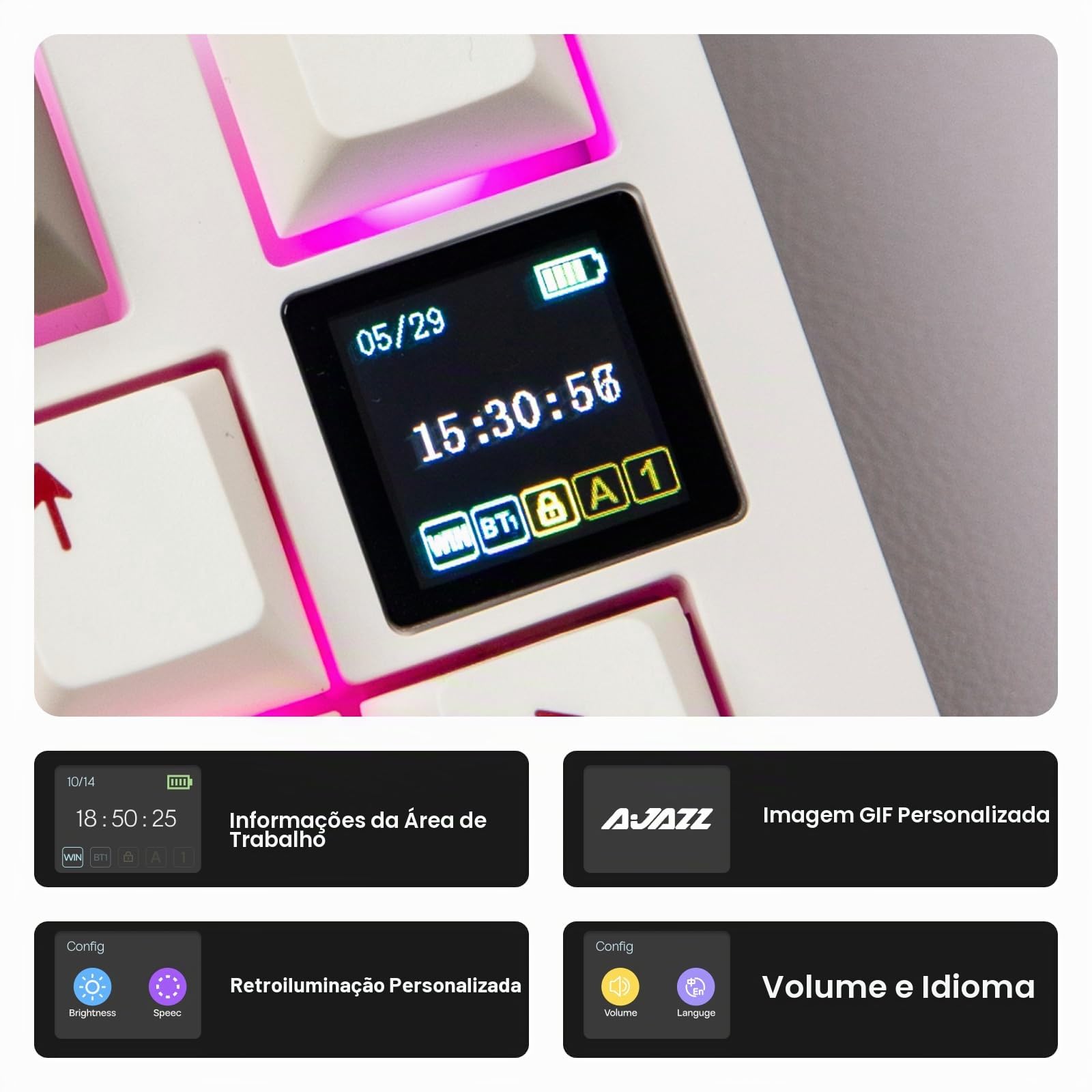 EPOMAKER Teclado Ajazz AK820 PRO para jogos sem fio com tela TFT