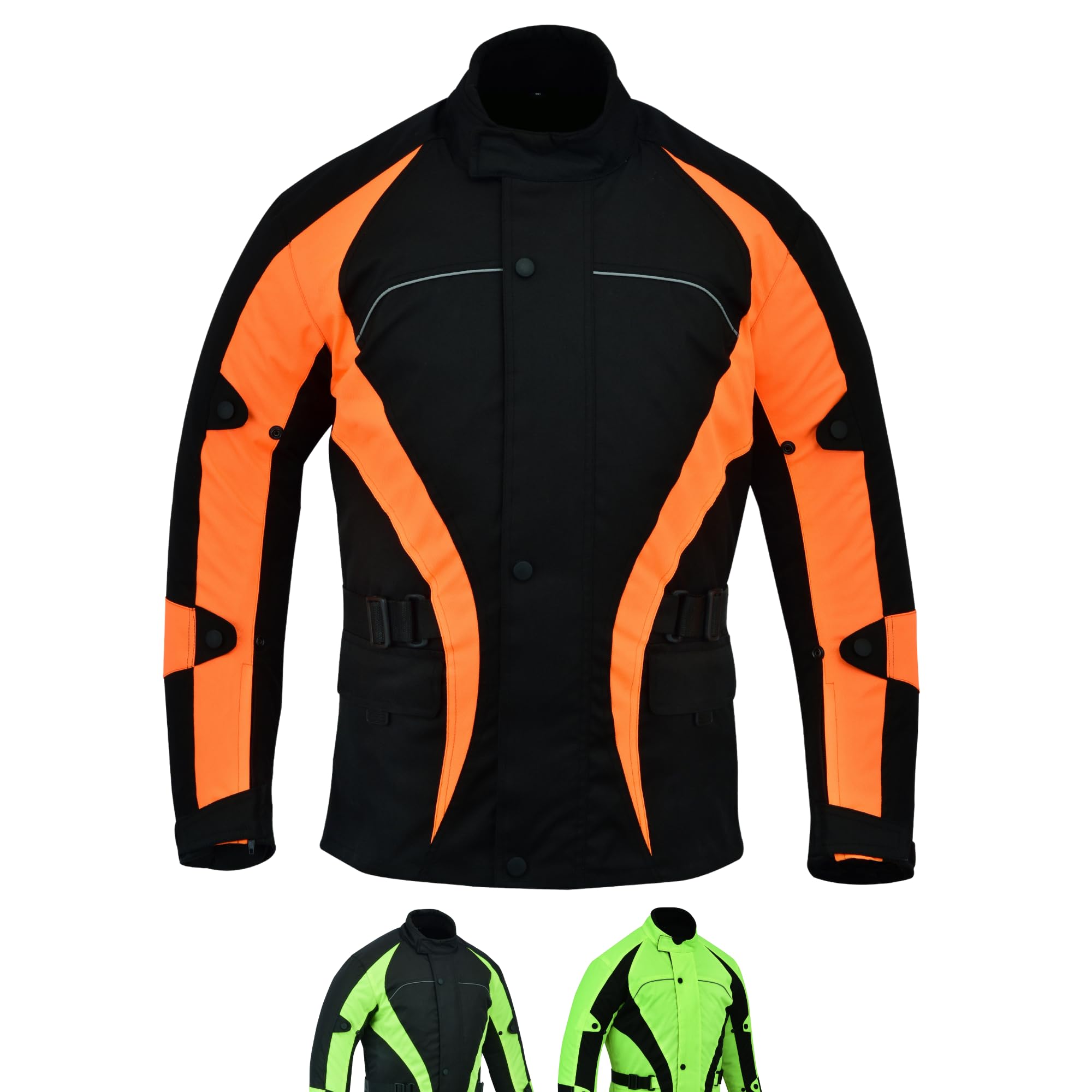 Warrior Gears Men's Orange Motorcycle Jacket Textile Motorbike Jacket, Hi-Vis Biker Top With Ce Armors Waterproof Jackets Bulls (, 7XL)