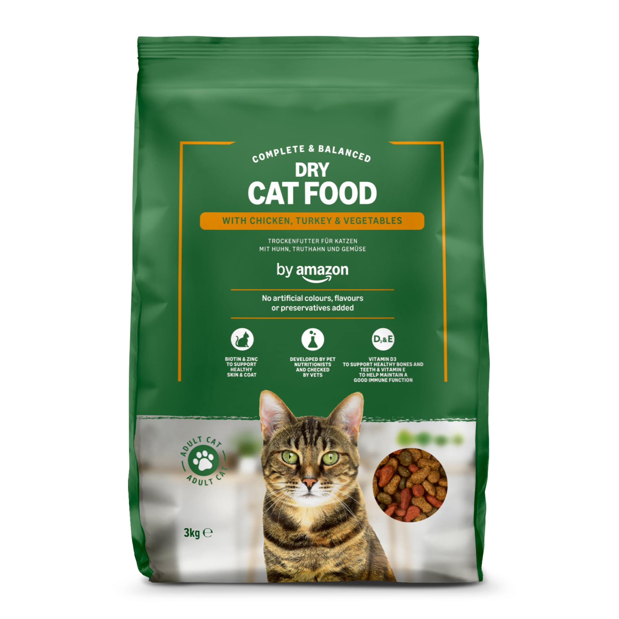by Amazon - Alimento secco completo per gatti adulti con pollo, tacchino e verdure, 1 confezione da 3 kg