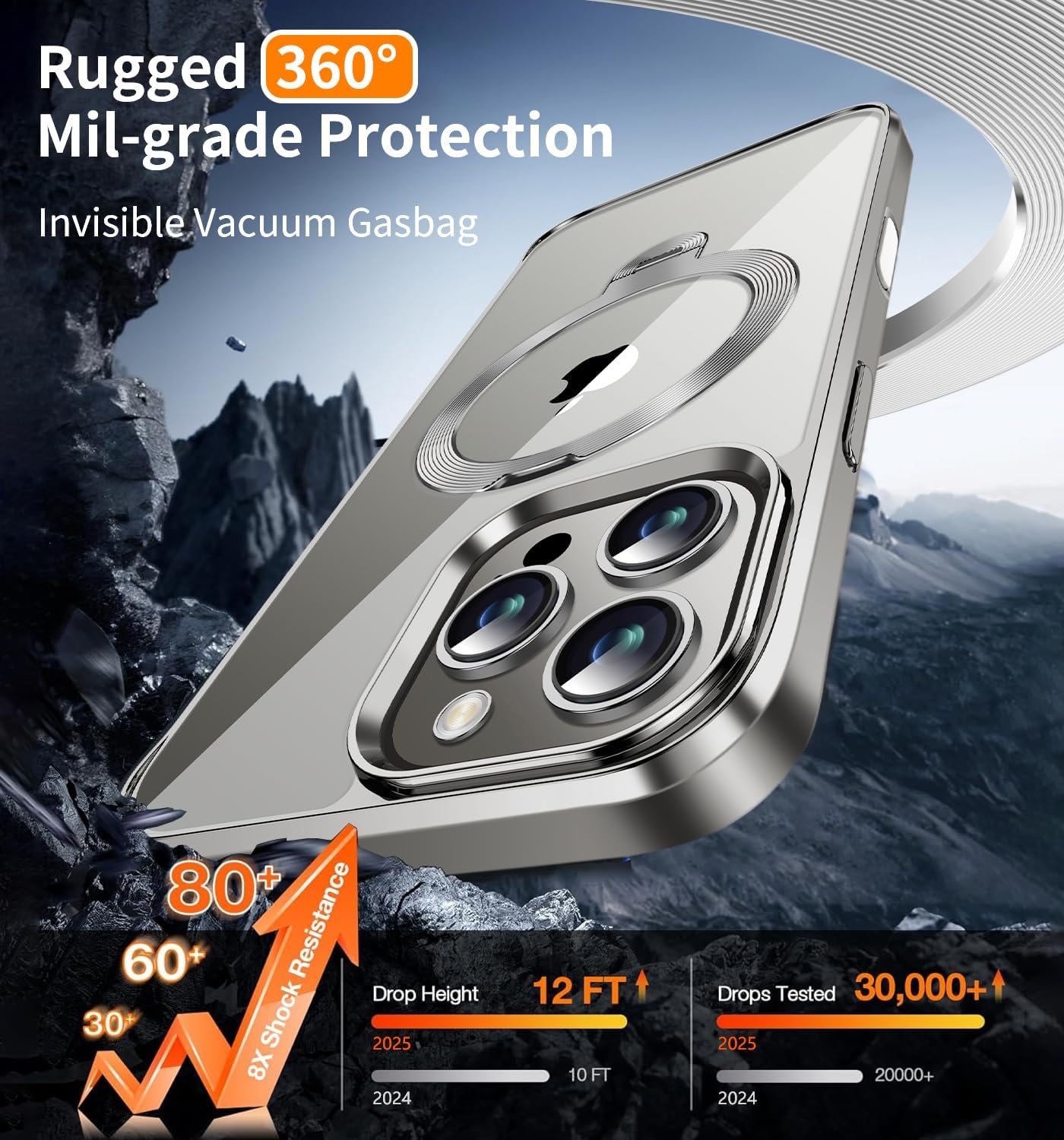 [CD Metal Ring & Invisible 360° Spin Stand] Magnetic Case for iPhone 16 Pro Max [Electroplated Shockproof Bumper ][Compatible with Mag Safe]Cover with Stand for Women Men Slim Clear, Natural Titanium - Image 3